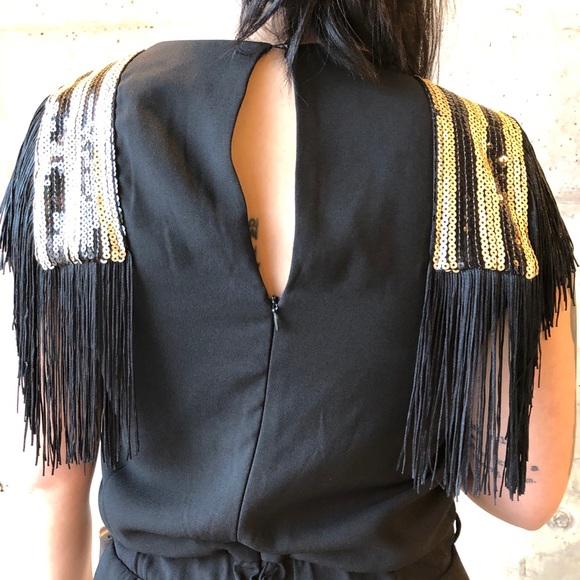 One piece black suit pant leg w fringes NWT - Picture 6 of 8